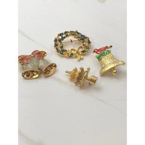Vintage Lot of 4 Christmas Brooches